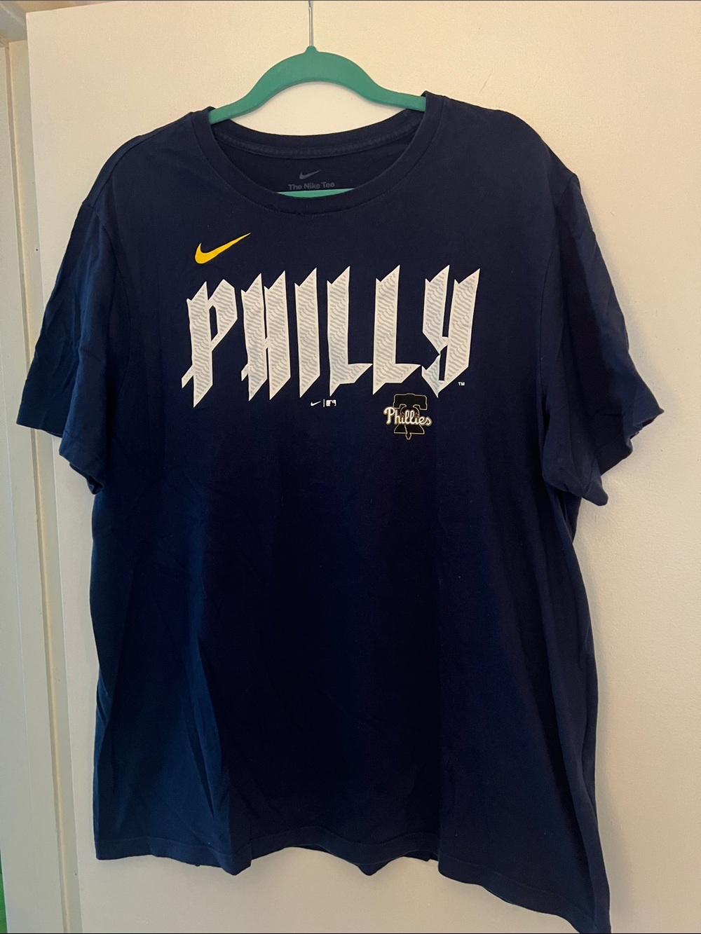 Nike Navy Tee with White Philly Graphic and Yellow Swoosh